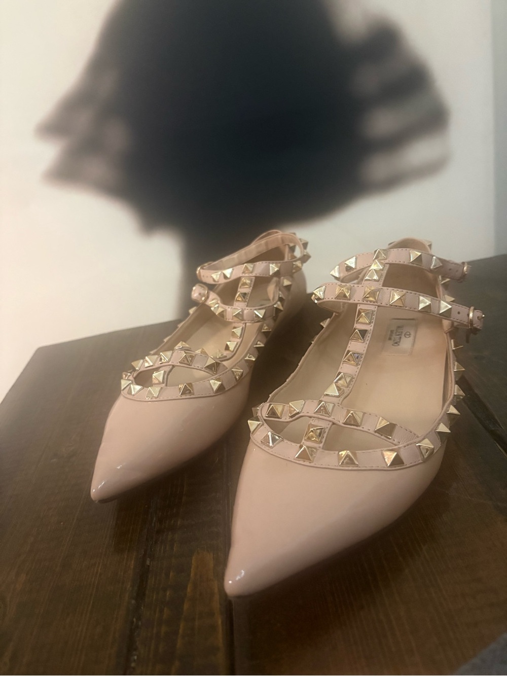 Valentino Nude Patent Leather Rockstud Pointed Flats - Picture 1 of 12